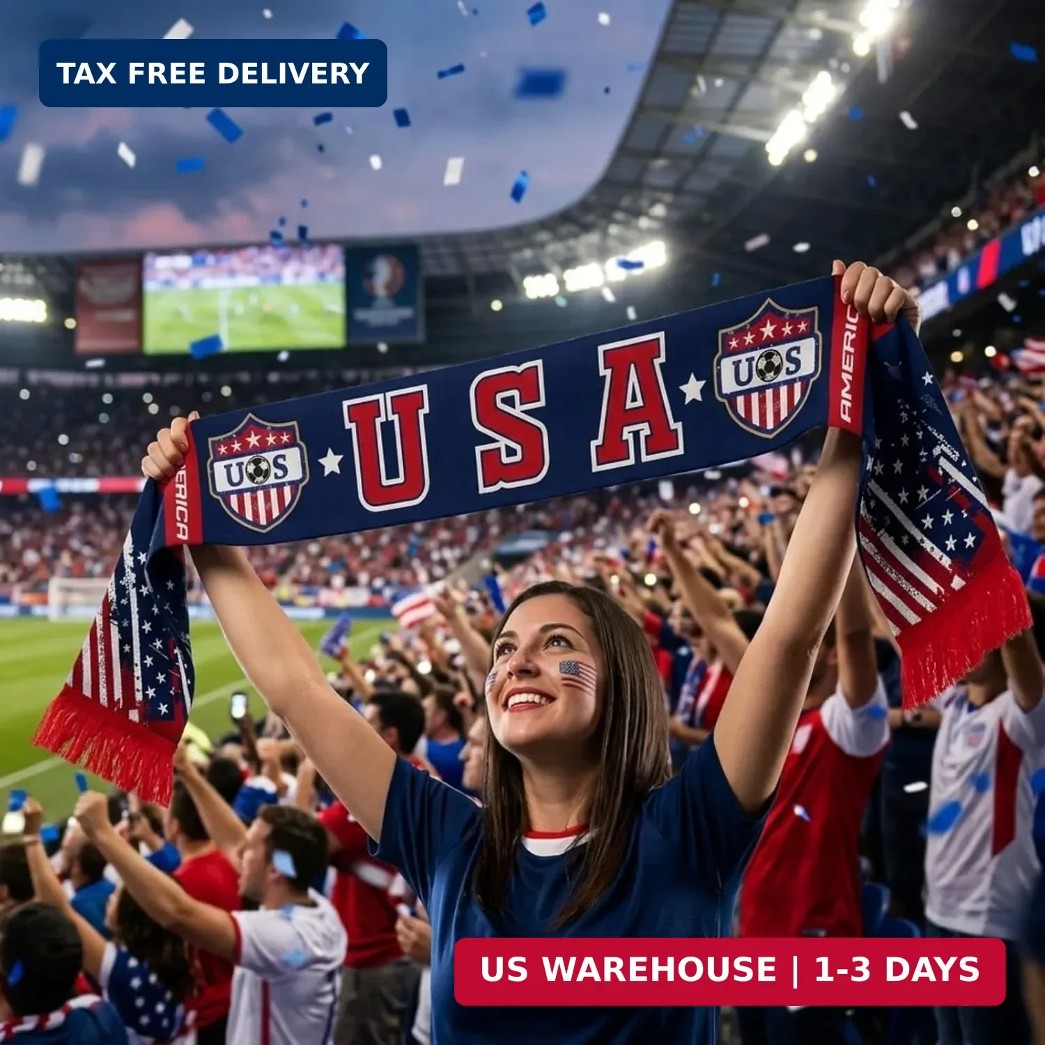 USA Soccer Fan Scarf, America Team Supporter-Sided for 2026 World Cup