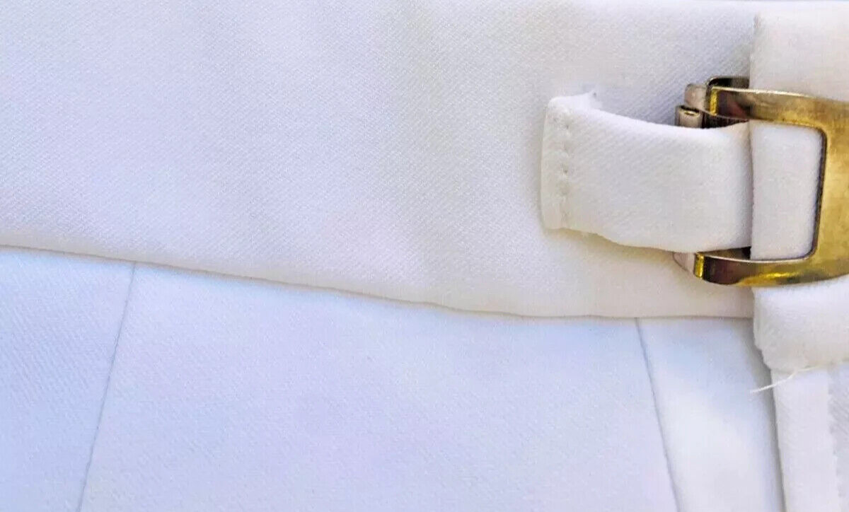 Men’s White Tuxedo Pants Adjustable Waist with Satin Stripe Machine Washable
