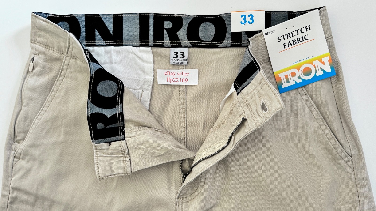 IRON CO Men’s Stretch Shorts (SIZE 33) Flex Waist Flat Front SAND DUNE New Tag!