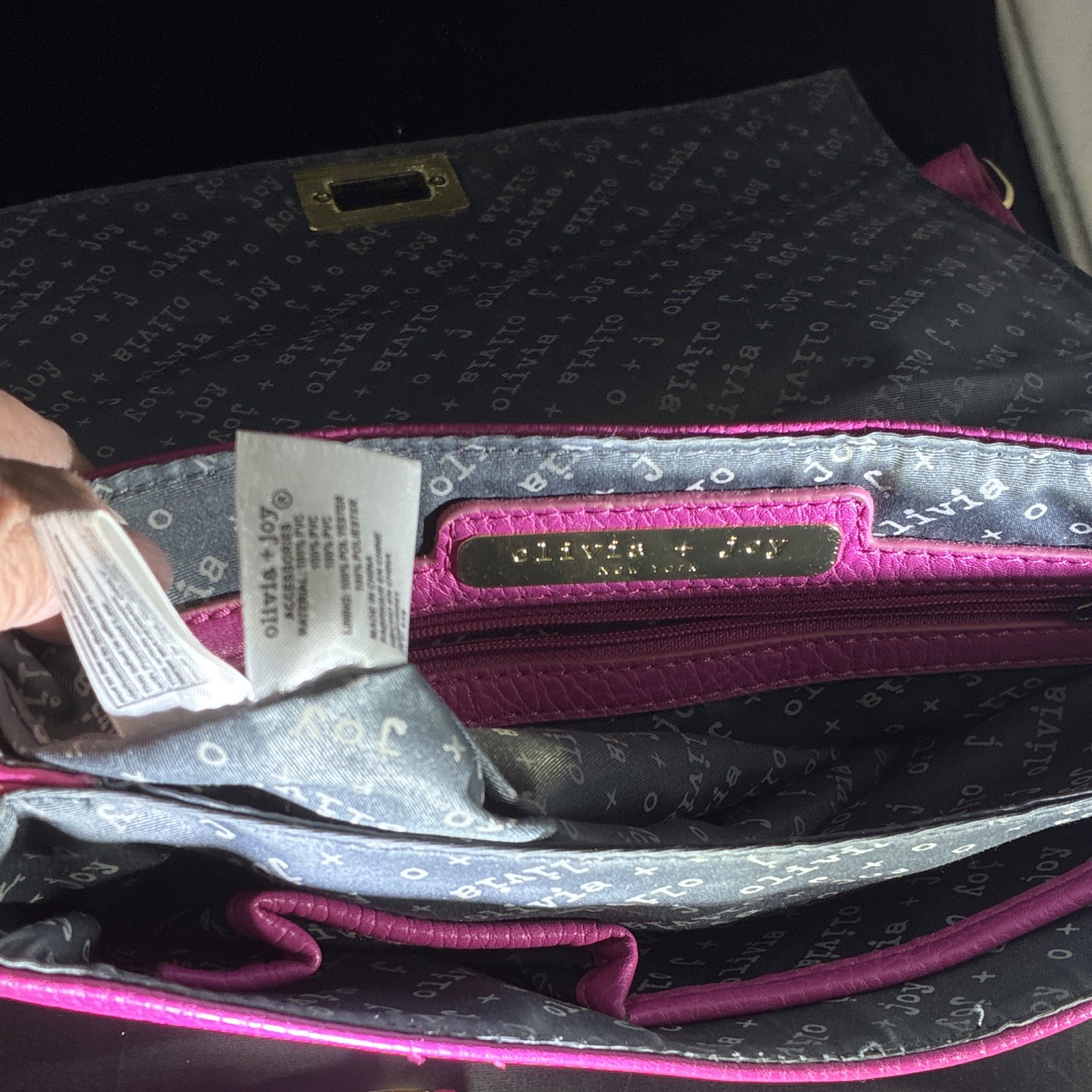 Olivia + Joy Pink Pebbled Crossbody Bag, Gold Chain, Turn Lock, Detachable Strap