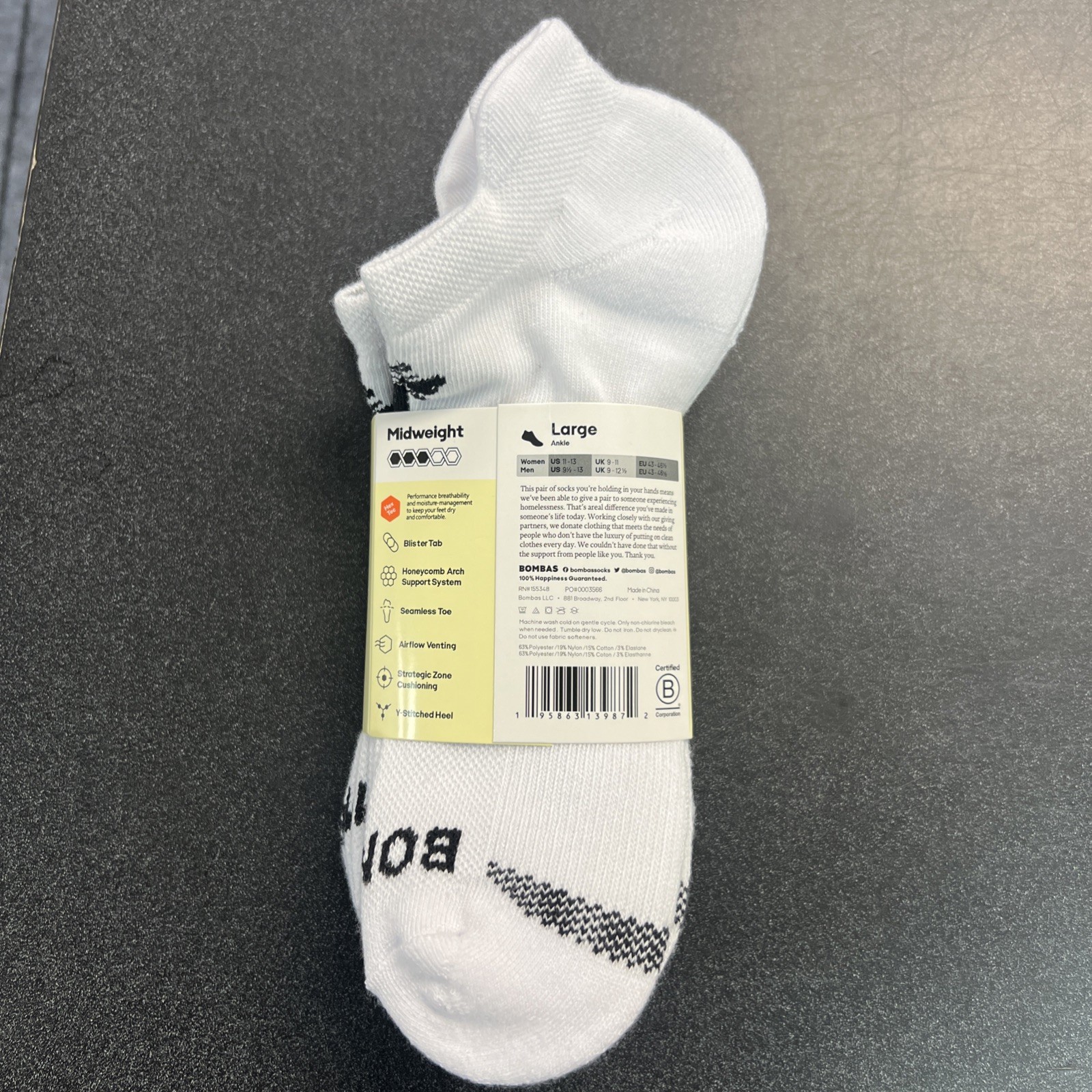 4 pairs BOMBAS Running Ankle socks Size Large 9-13 white
