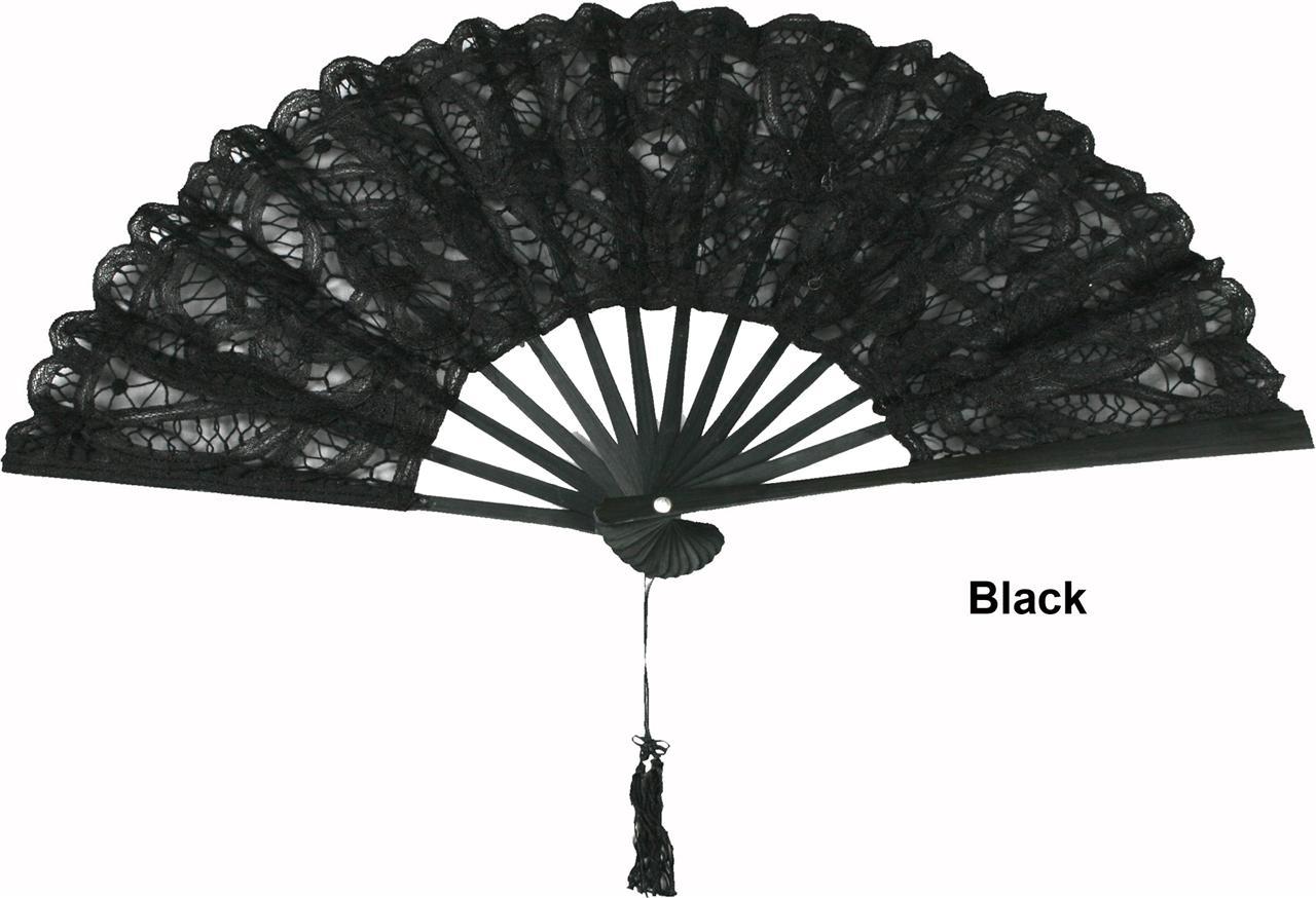 Black Victorian Battenburg Lace Wedding Bridal FAN Party Supply Creative Linens