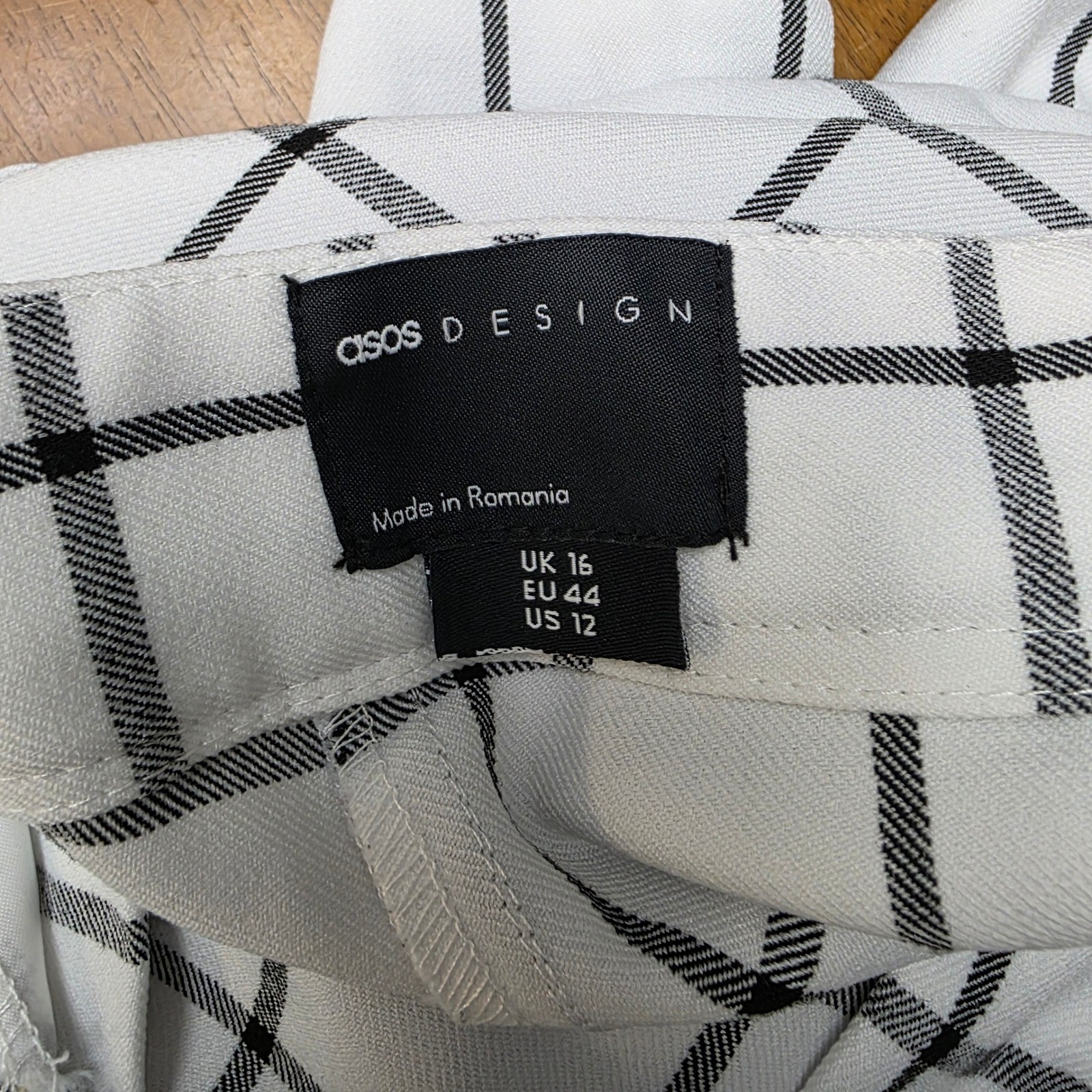 ASOS Design White Black Grid Plaid Checkered Pants Trousers US 12
