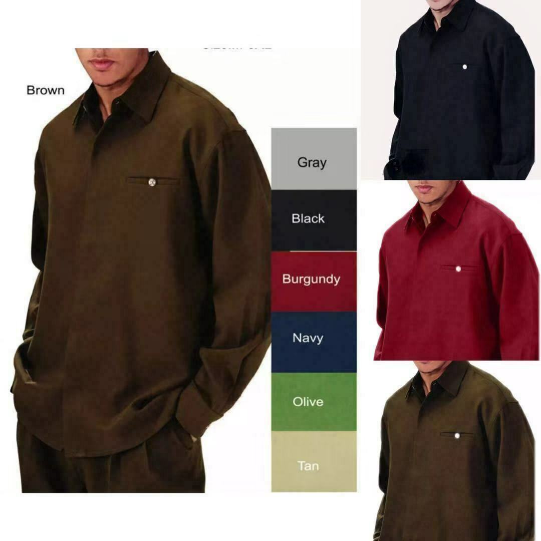 Men’s 2pc Walking Suit Long Sleeve Casual Shirt & Pants Set Solid 8 Colors 2612