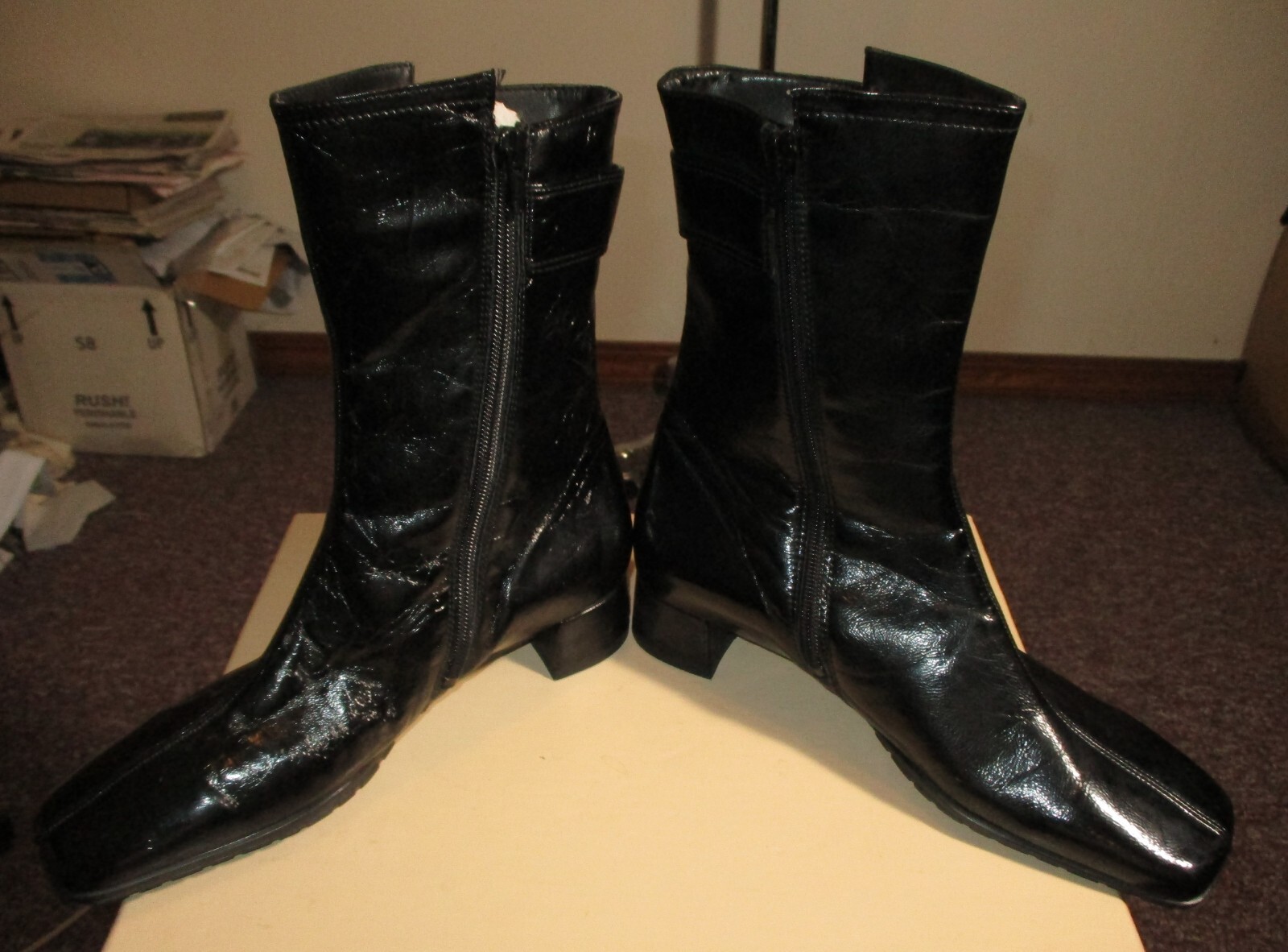 THERESIA M. Black Zip Faux Leather Boots Size 4.5 NWOT