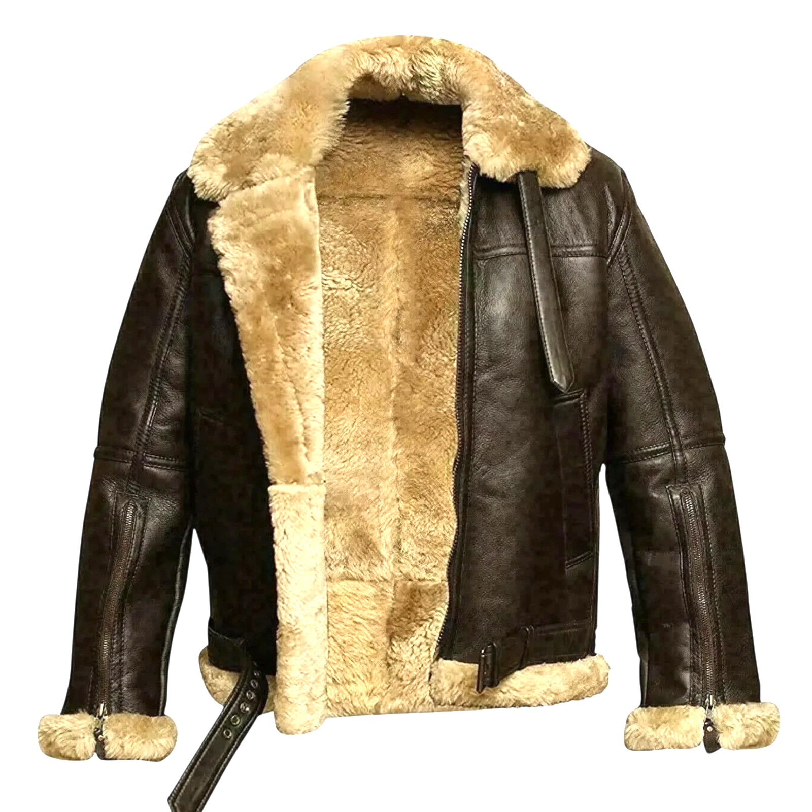 RAF Aviator B3 Bomber Jacket Men Real Sheepskin Leather Flying Pilot Jacket Coat