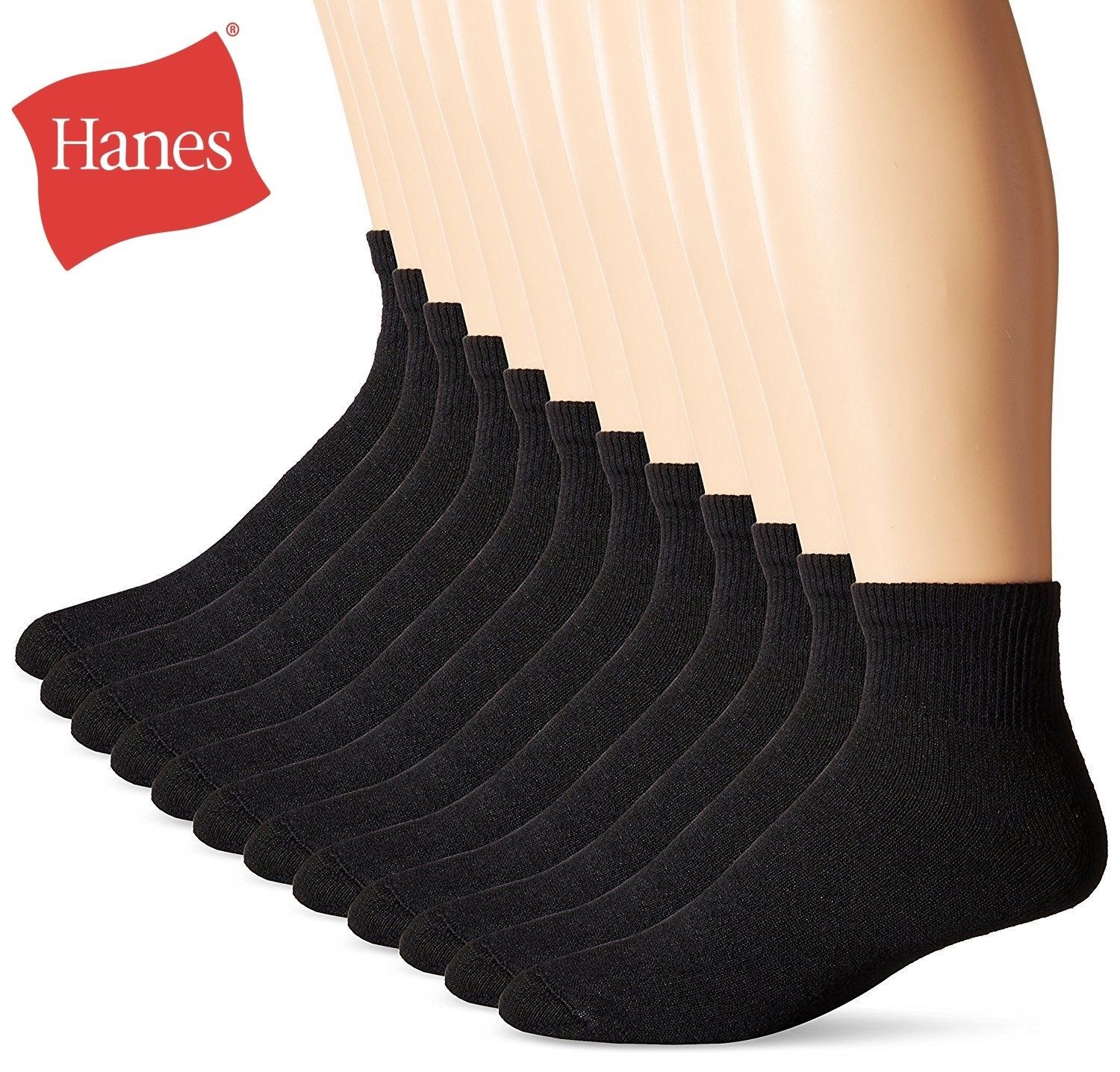 Hanes Men’s Cushion Ankle Socks, Size 6-12, 6-Pack, Black White