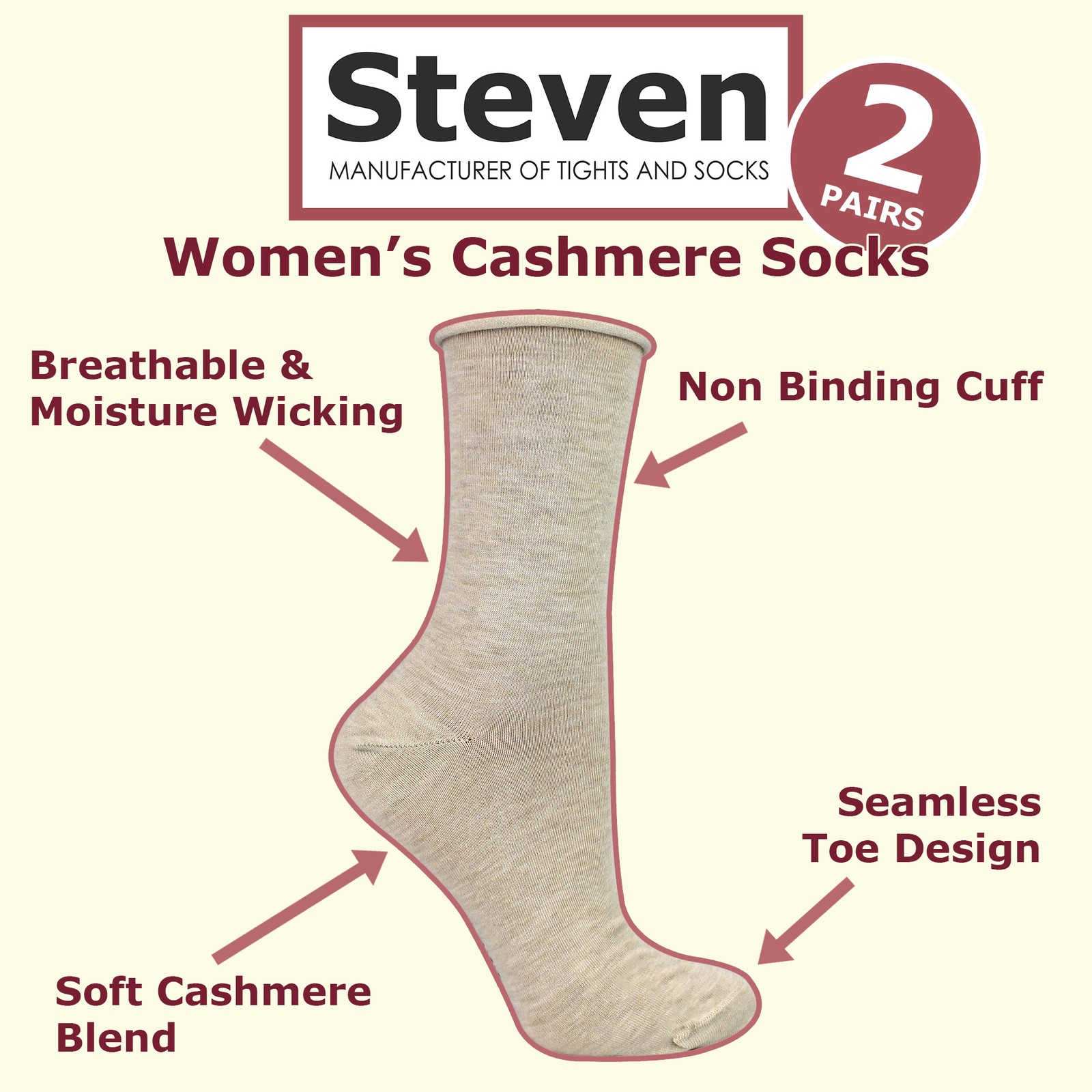 Steven – Ladies Luxury Soft Warm Cashmere Socks for Everyday Comfort