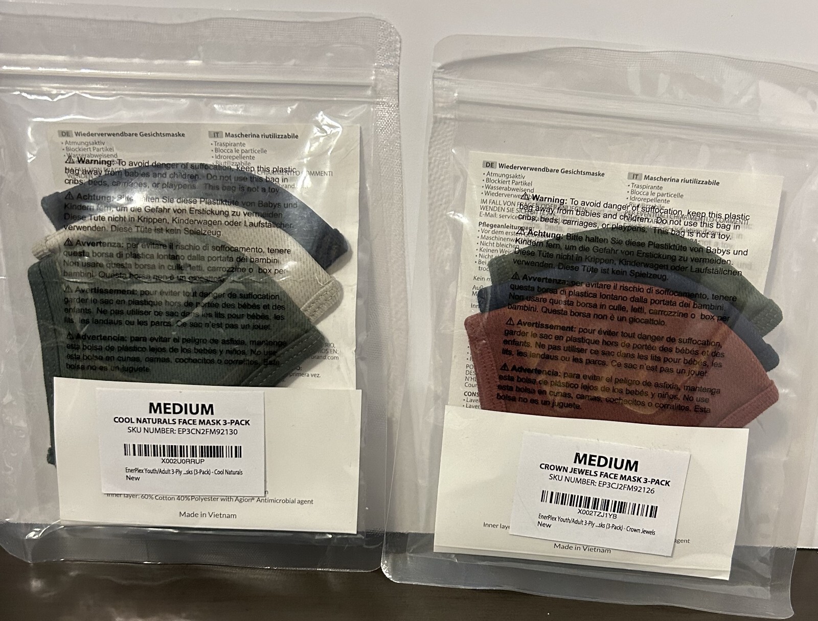 EnerPlex Comfort Reusable Face Masks (3-Pack) S, M, L, XL