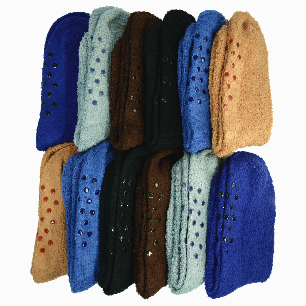 6 Pairs Men Soft Cozy Fuzzy Socks Non-Skid Plain Solid Winter Home Slipper 10-13