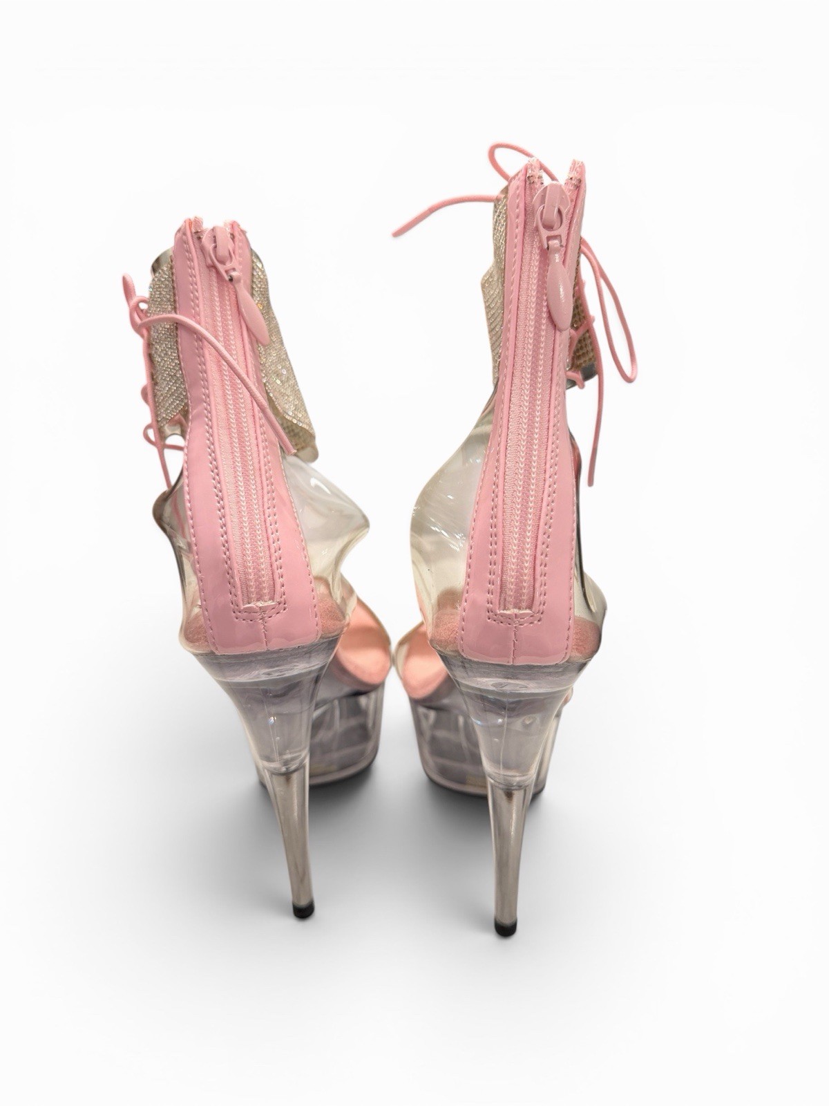 Pleaser Pink/Clear Rhinestone Platform Stiletto Open Toe Ankle Strap Zip US 9