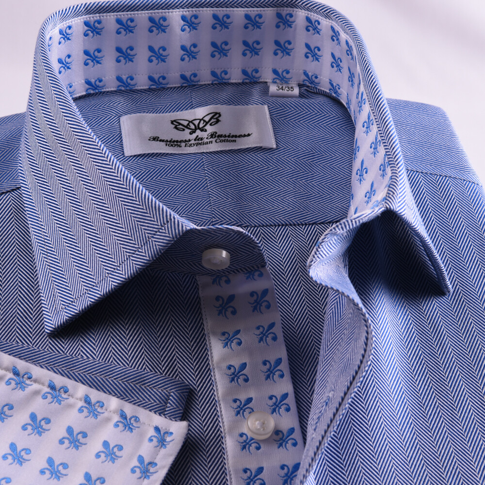 Limited Quatanty Mens Blue Formal Herringbone Business Dress Shirt French Cuffs