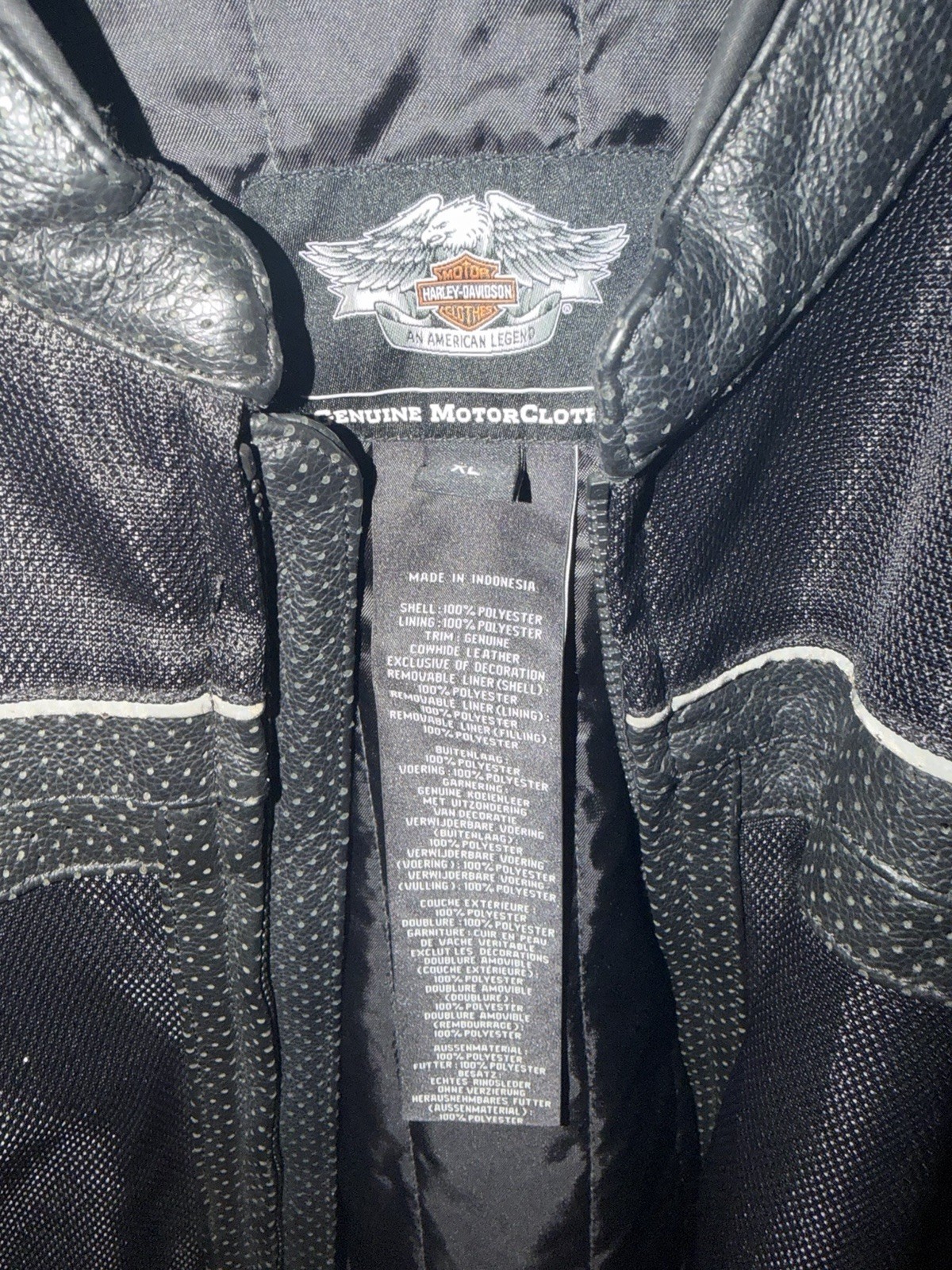 Harley Davidson XL Leather Mesh Riding Jacket Black Perforated Removable Liner