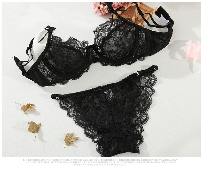 Women See-Through Lace Push Up Transparent Everyday Bra Lingerie Porno Set lolit