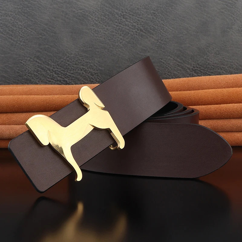 Genuine Leather Belt 3.8cm Slide Buckle Stainless Steel Horse Men Waistband