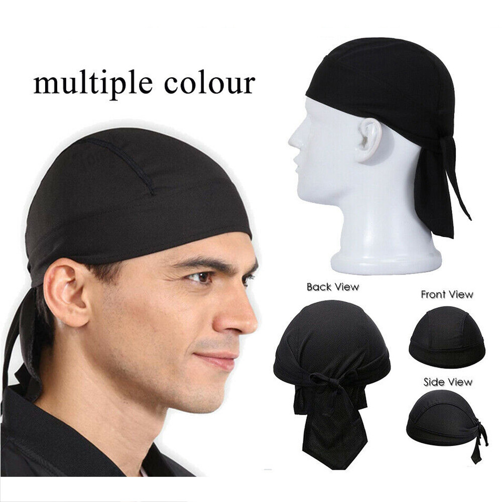 2 Pack Motorcycle Wrap Du Do Black Bandana Paisley Doo Rag Head Skull Cap Durag