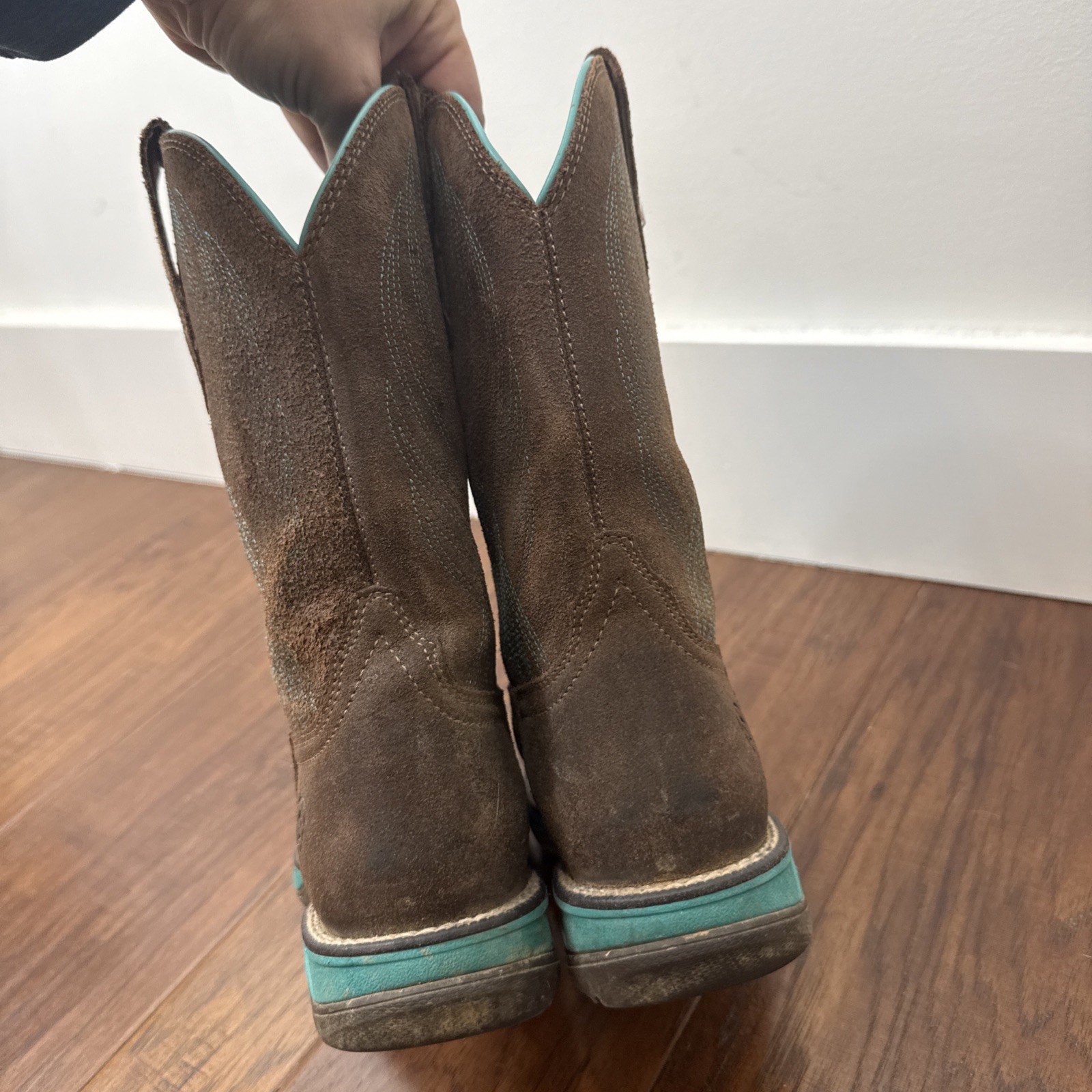 Ariat Suede Leather Square Toe Cowboy Boots Anthem Turquoise Mid Calf Womens 6.5