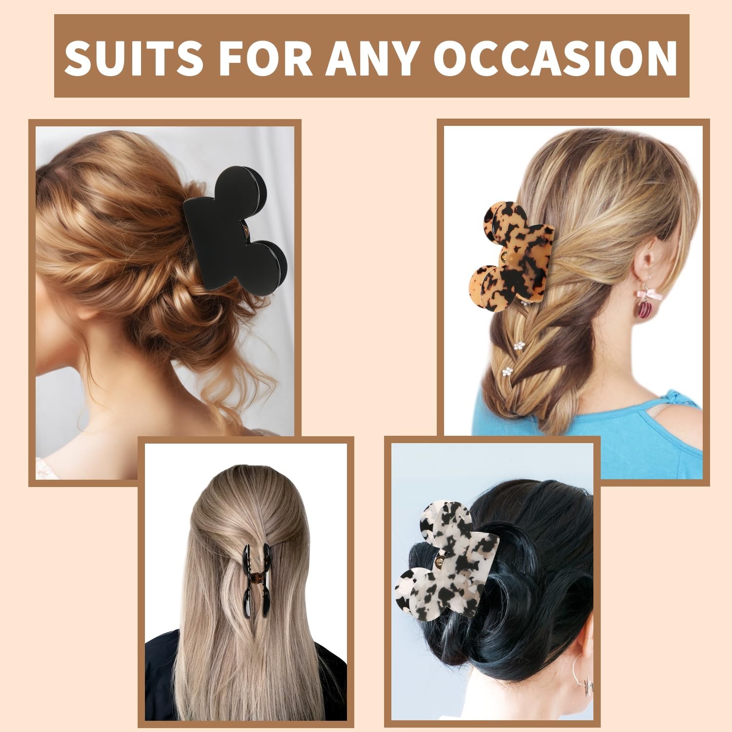 BENOSPACE 3Pcs Acrylic Hair Clip, Mouse Head Claw Clips for black, white