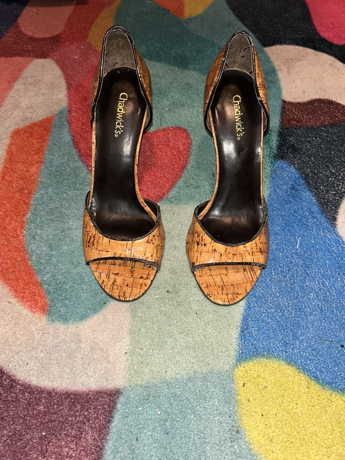 Chadwicks Tan Black D’Orsay Peep Toe Solid Stiletto Slip On Synthetic Heels