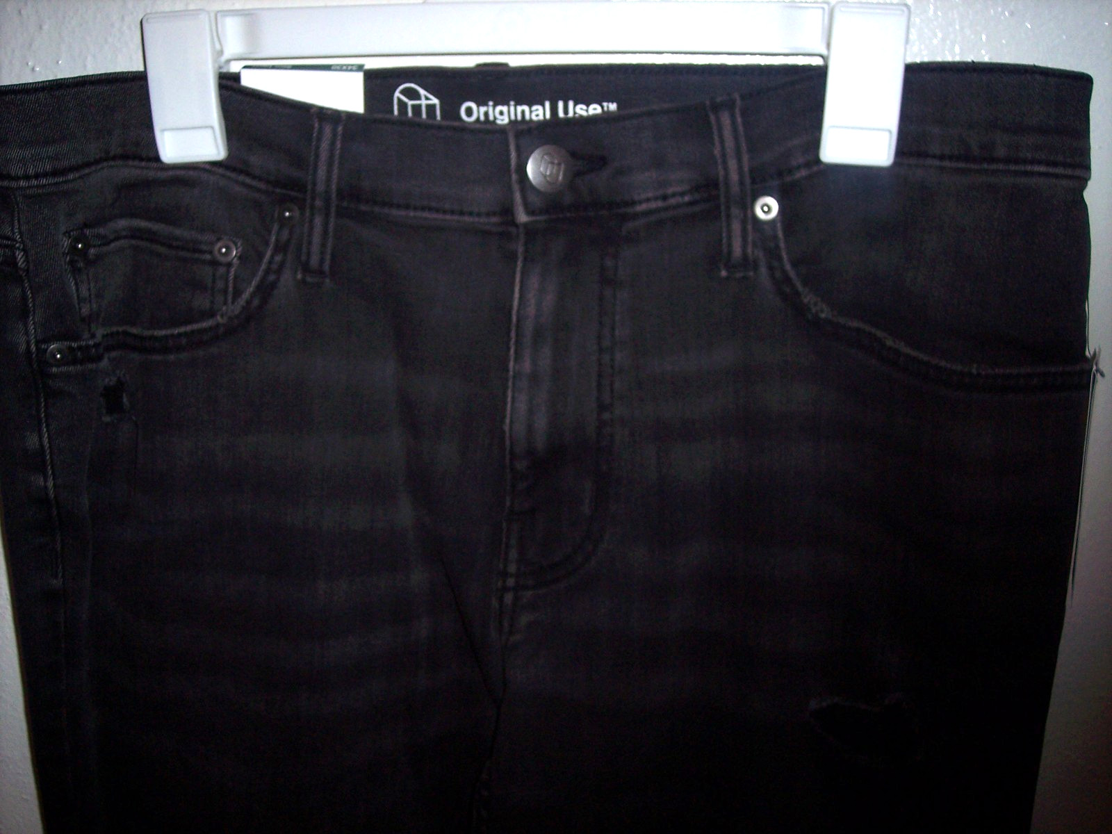 Original Use Mens 32×30 Black Distressed Slim Taper Straight Denim Jeans T5