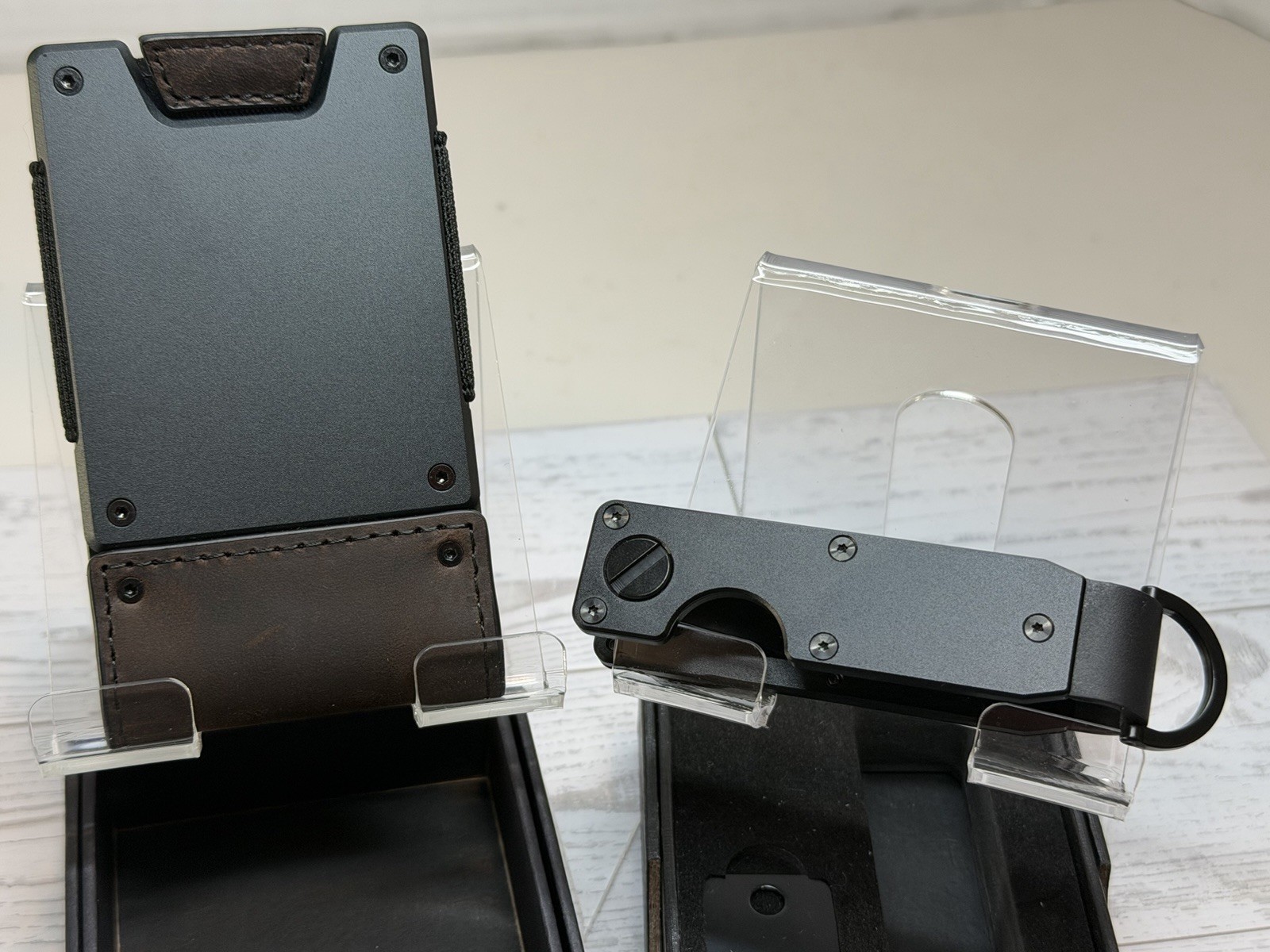 MENS SLIM METAL CARD HOLDER CASH STRAP MINIMALIST PULL TAB WALLET+BLK KEYCASE