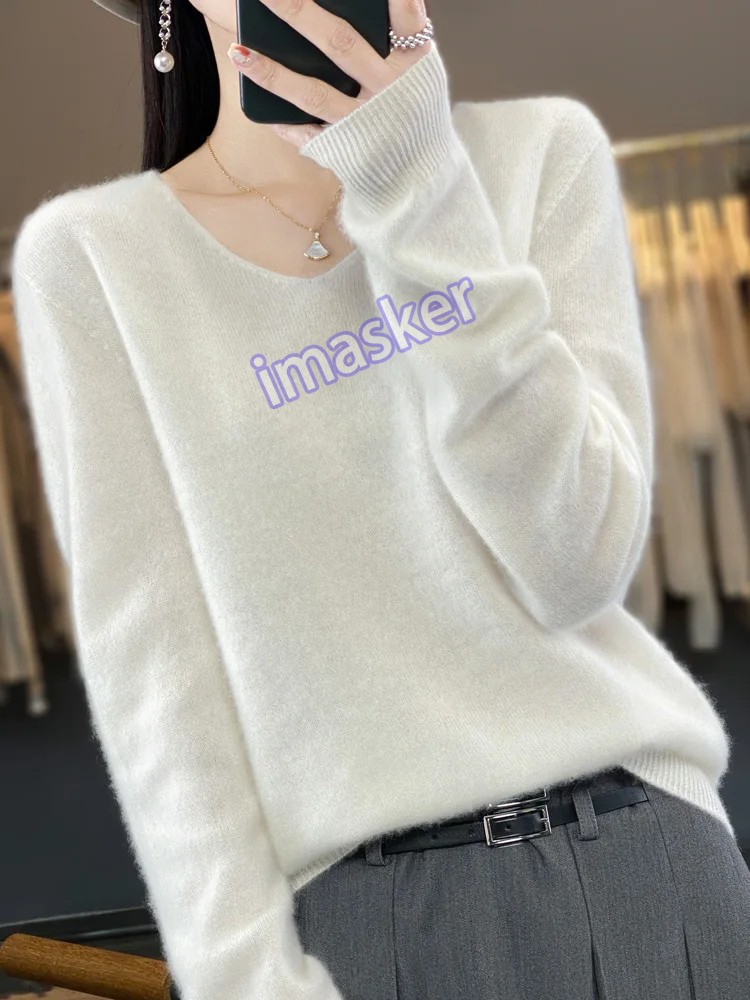 Women’s V-neck Pullover Sweater Knitwear Soft Warm Cashmere Loose Grace Style
