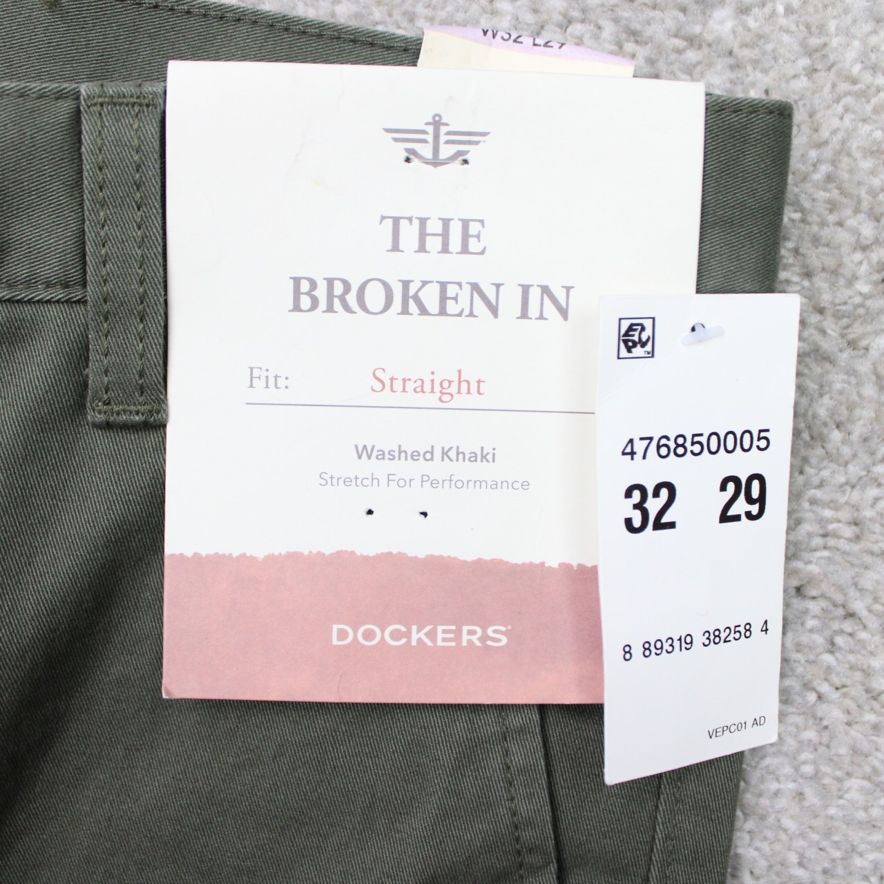 Dockers Pants NWT Mens 32×29 Green The Broken In Straight Fit Stretch Flat Front