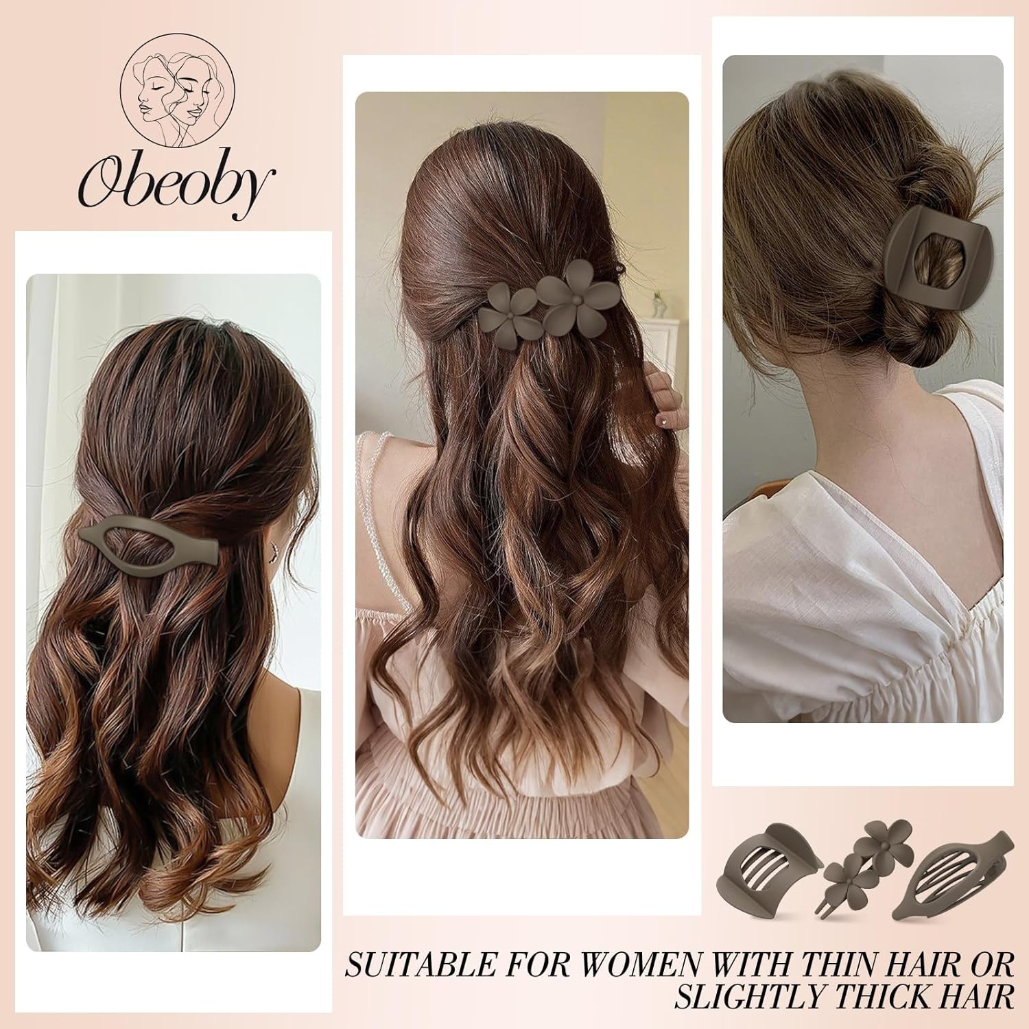 Obeoby 10 Pcs Flat Hair Clips for Women, 3 Styles French Flat Claw Clips for Thi