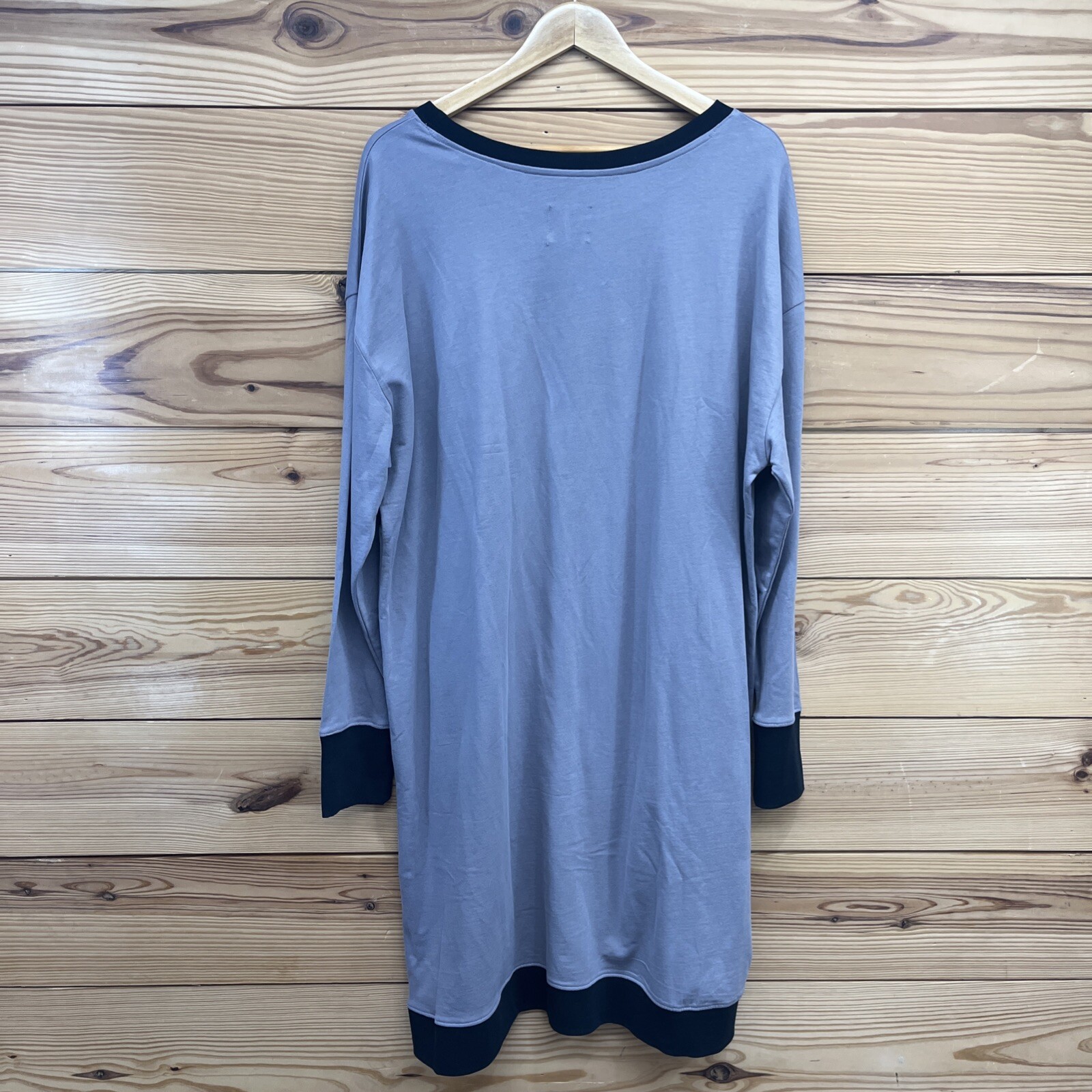 Seed to Style Dress Womens Large Organic Cotton Gray Black LS Minimalist B186