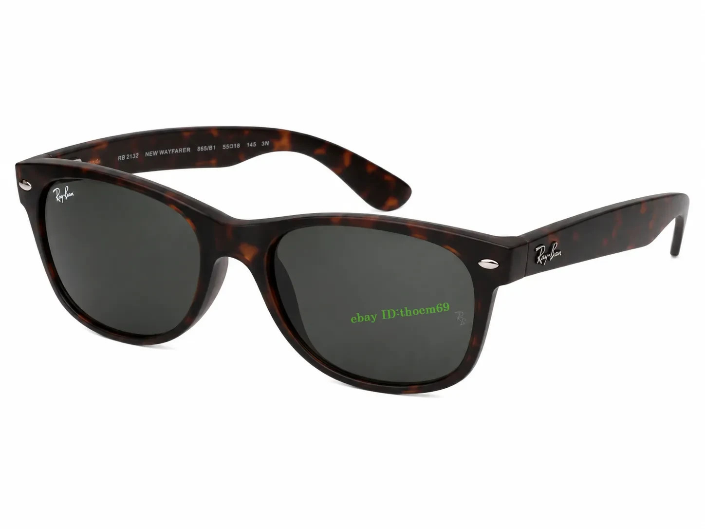 RAY-BAN NEW WAYFARER RB2132 865/B1 55MM SUNGLASSES Dark Grey LENS Matte Havana