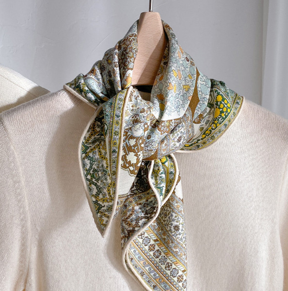 Cashmere 30% Silk Neckerchief grass Print Shawl Bandana 65cmX65cm Scarf 57