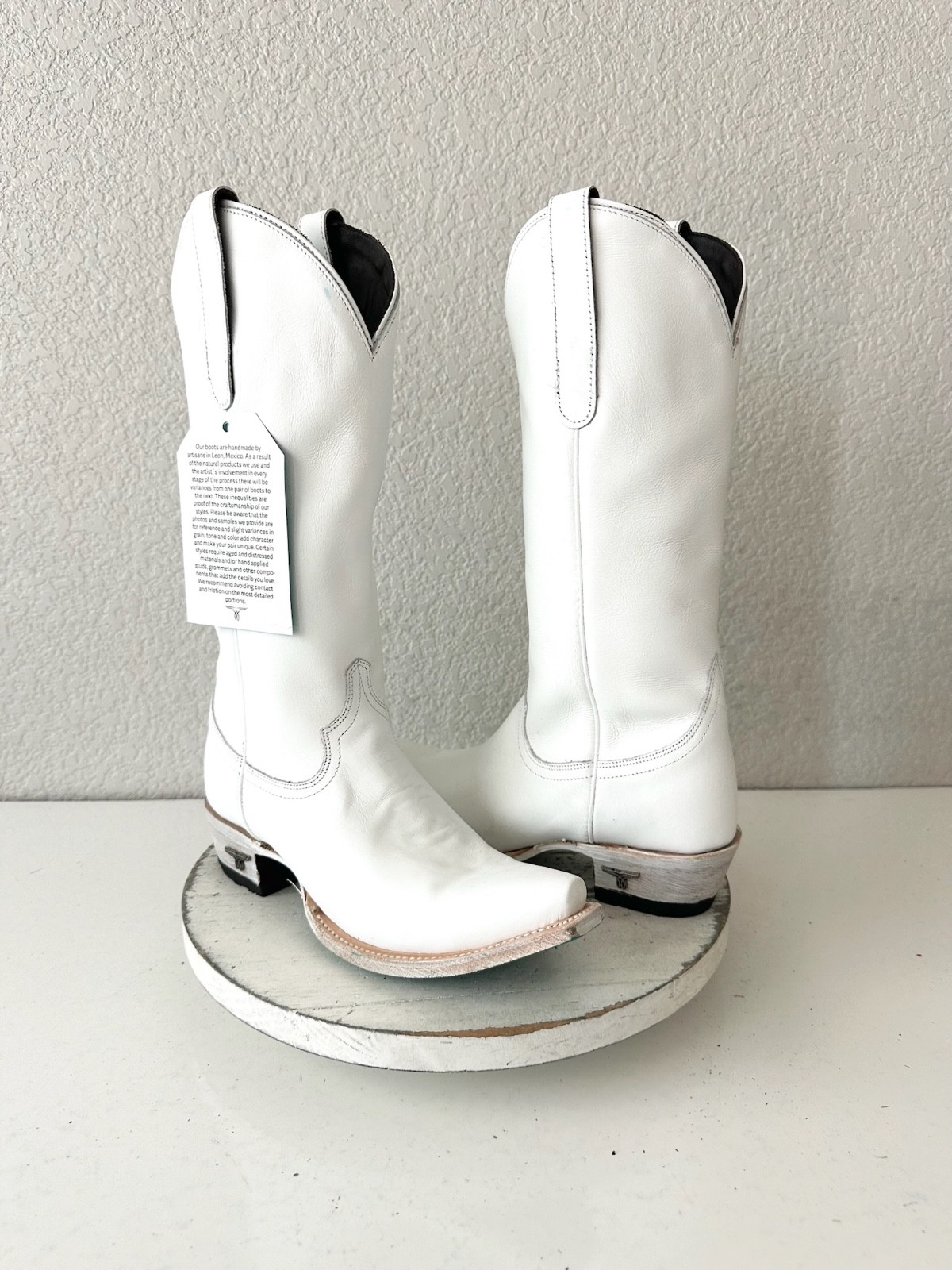 Lane EMMA JANE White Cowboy Boots Western Cowgirl Mid Calf Tall Snip Toe 6.5