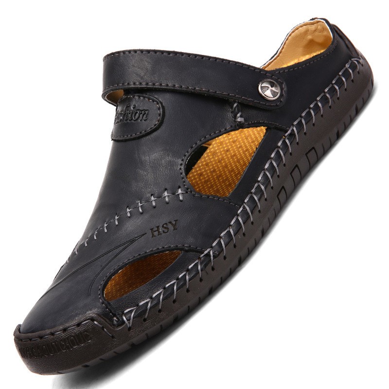 Men’s Closed Toe Sandals Adjustable Slides Yellow Black Brown EU 40-44 US 7.5-10