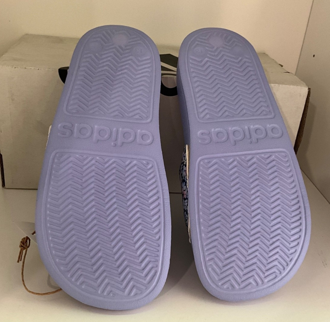 ADILETTE SHOWER KIDS SLIDES SANDALS BLUE FLOWERS