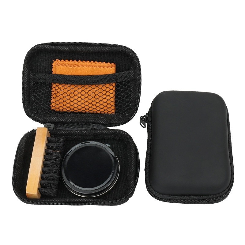 4PCS Leather Shoe Care Travel Kit Shoe Polish Wax Brush Cloth Cleaner Travel Set