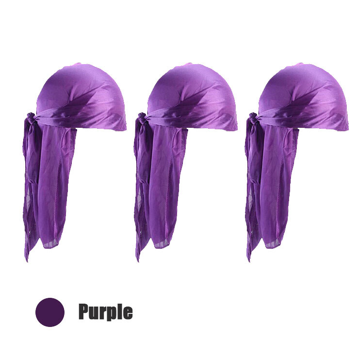 3 Pack Silky Satin Durag Unisex Wave Cap Hat Doo Rag Biker Smooth Head Wrap