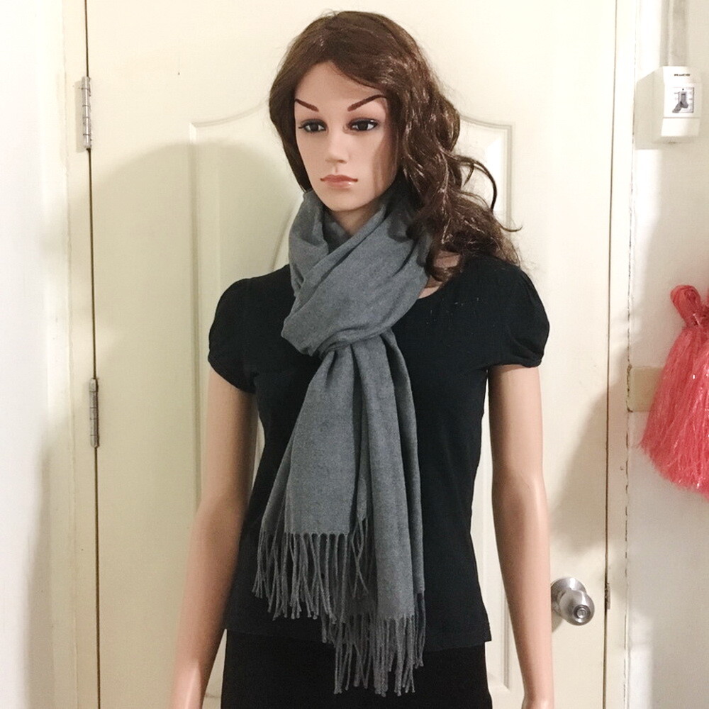 SOFT WARM CASHMERE BLEND SCARF WRAP SHAWL PASHIMA SOLID GRAY PLAIN GIFT HIM HER