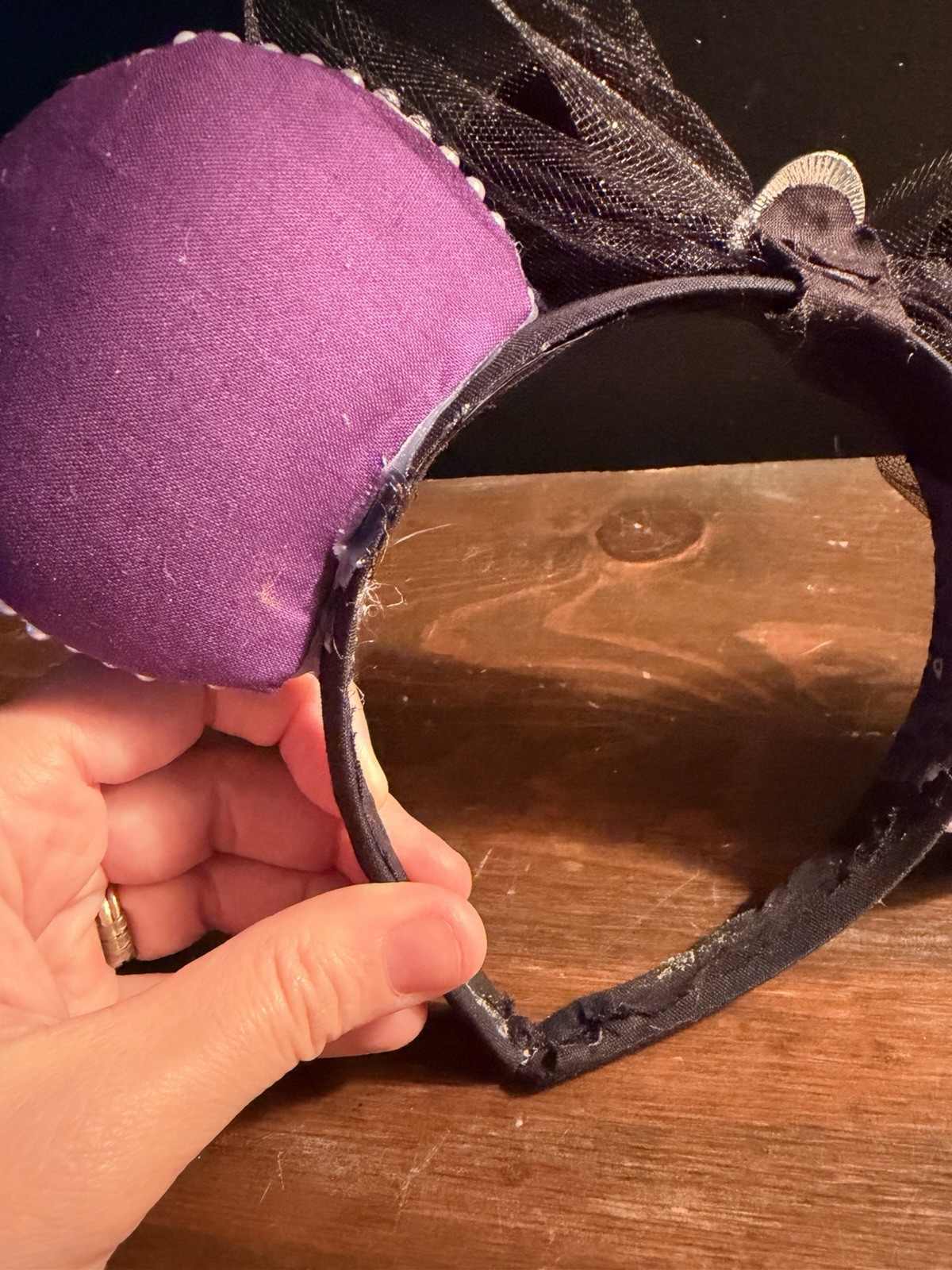 Disney Haunted Mansion Ears Headband Purple/Black Bow Tulle (See Description)