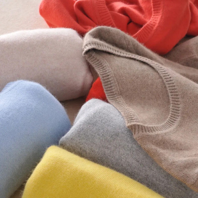 Women Wool Cashmere Sweater Knitted Pullover Slim Crew Neck Sweater Solid Jumper