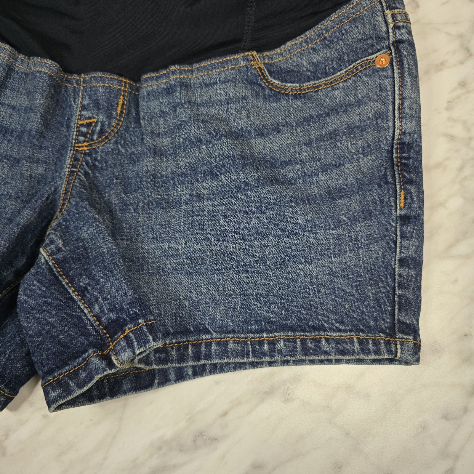 Isabel Maternity Shorts Crossover Panel Midi Short 4 In Inseam Medium Wash
