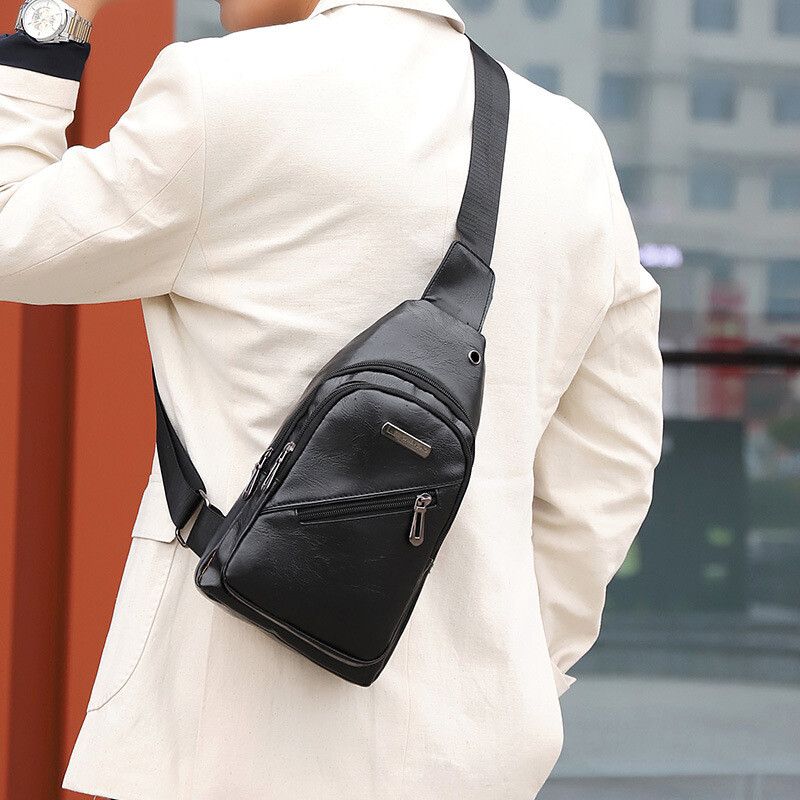Mens Backpack Leather Sling Bag Chest Shoulder Fanny Pack Crossbody Sport Travel