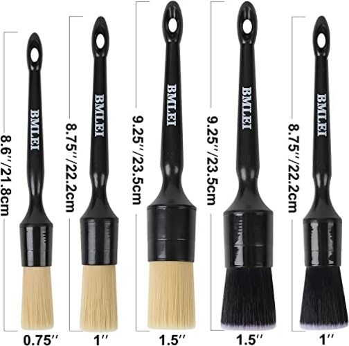5pcs Car Detailing Brushes Set, Boars Hair Auto Car Detail Brush Kit No 1