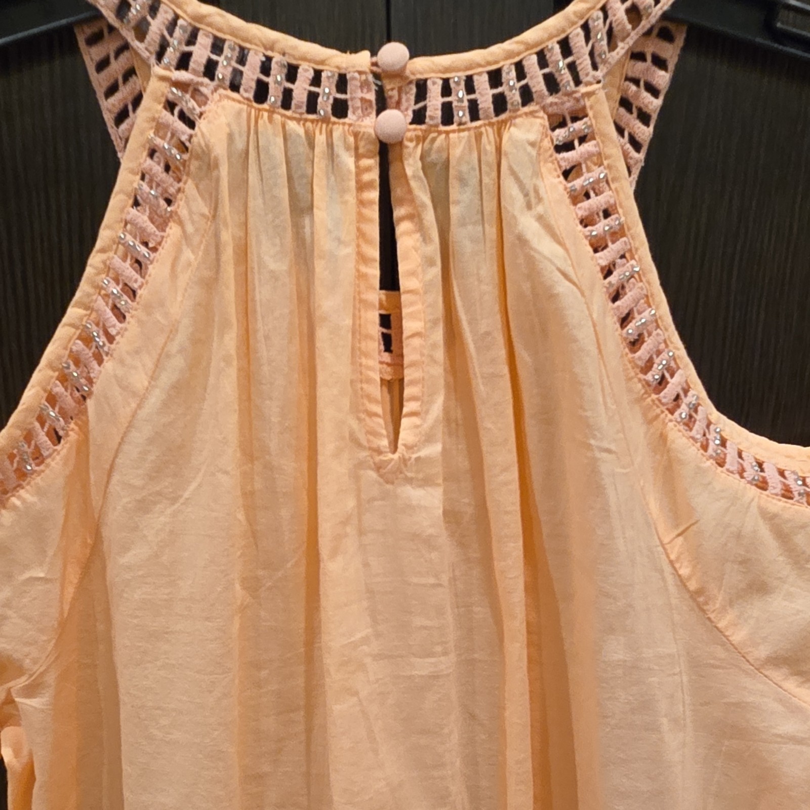INC International Concepts Cold Shoulder Smocked Blouse Peach XS 100143751