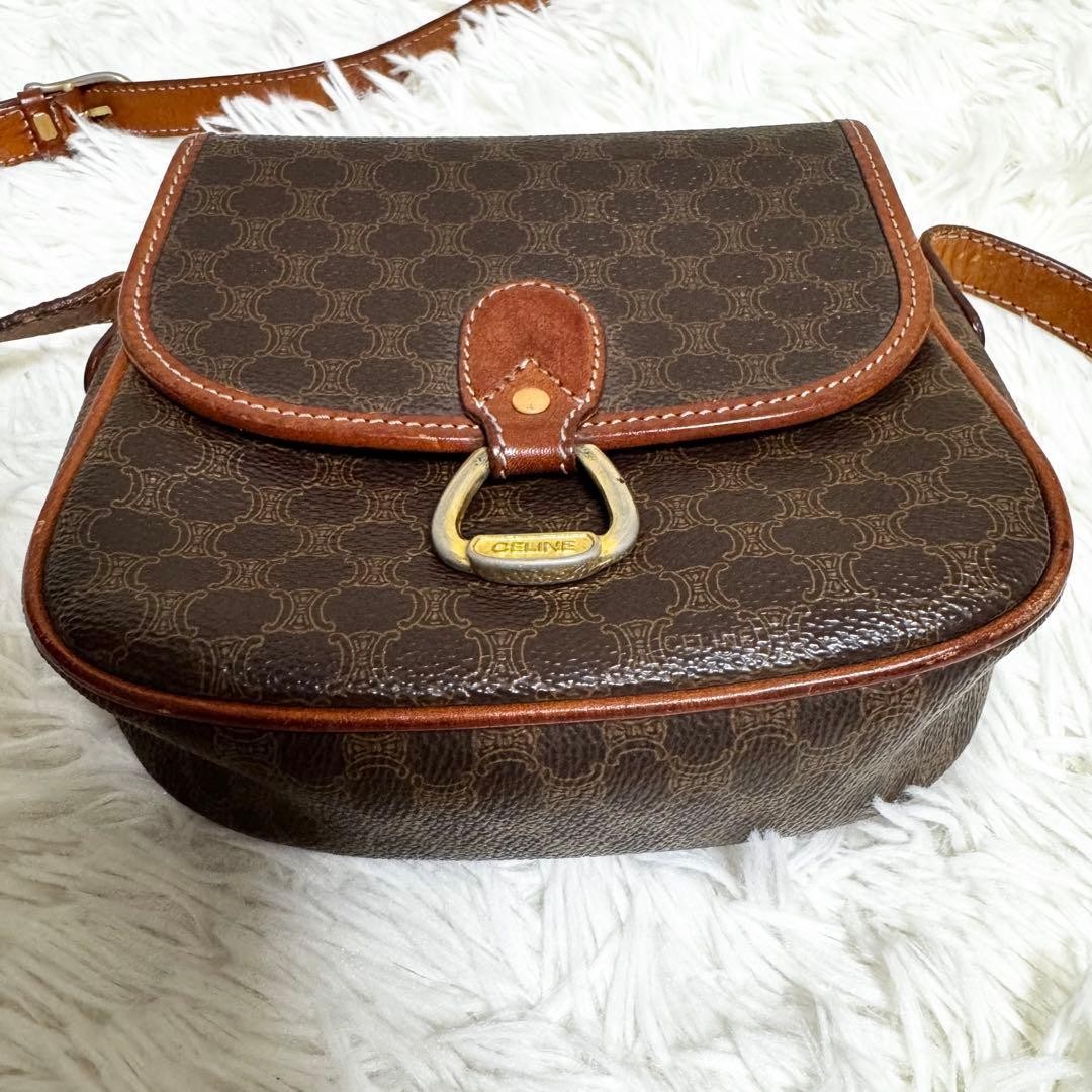 Celine Shoulder Bag Macadam Leather Crossbody Unisex Gold Gancini Japan