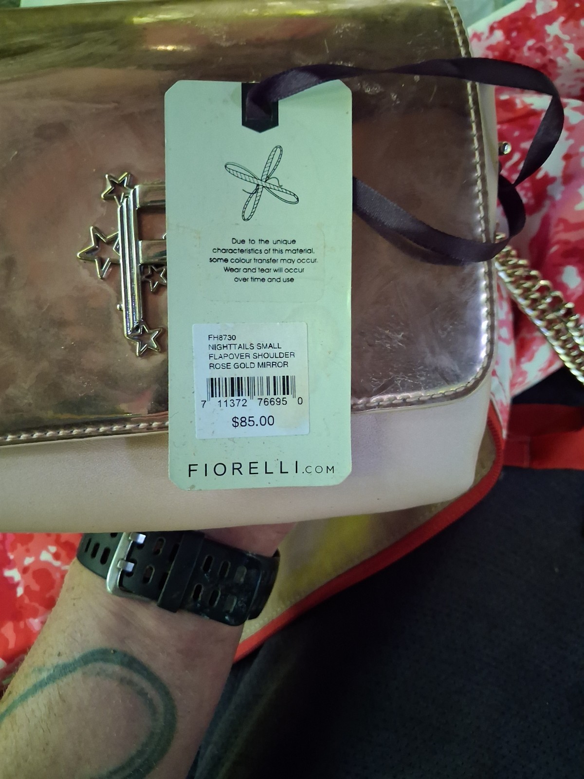 Fiorelli Nighttails Rose Gold Metallic Small Flap Shoulder Bag Chain Strap