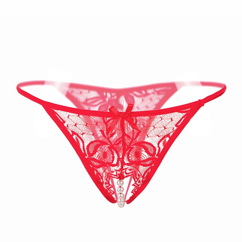 Sexy Women Lace Crotchles Thong G-String Pearl Panties Lingerie Ladies Underwear