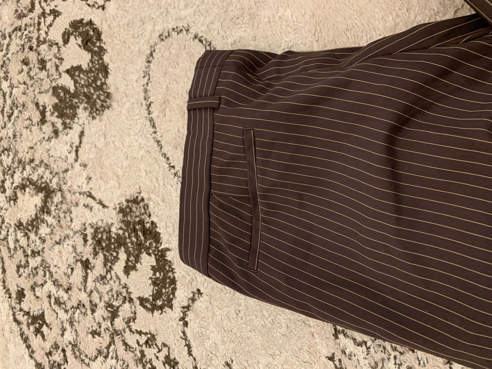Vintage wool blend classic peak lapel brown striped 2 button suit 40L