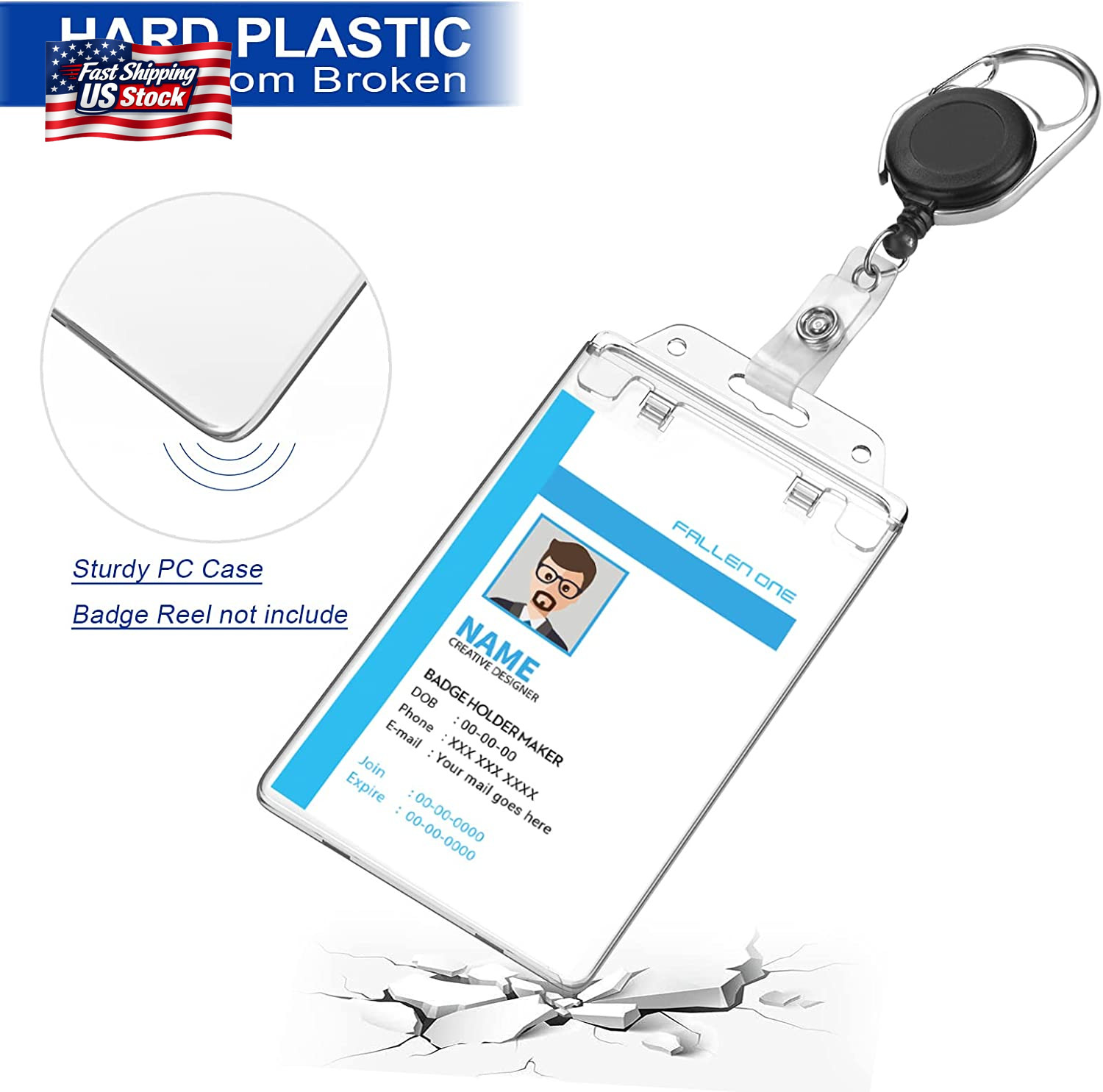 2 Pack Clear ID Badge Holder for Lanyard Hard Plastic ID Card Holder by Fallen O