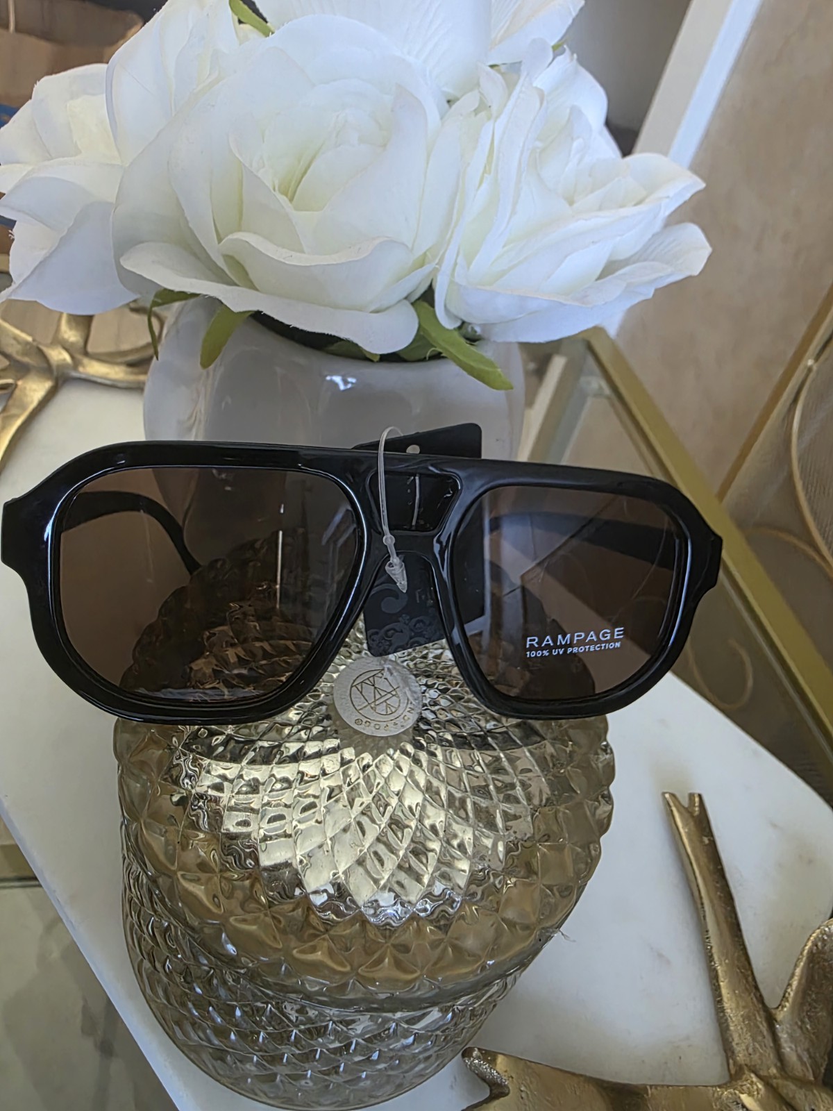 Rampage Women’s Oversized Square Sunglasses Black Plastic Brown Tinted 100% UV