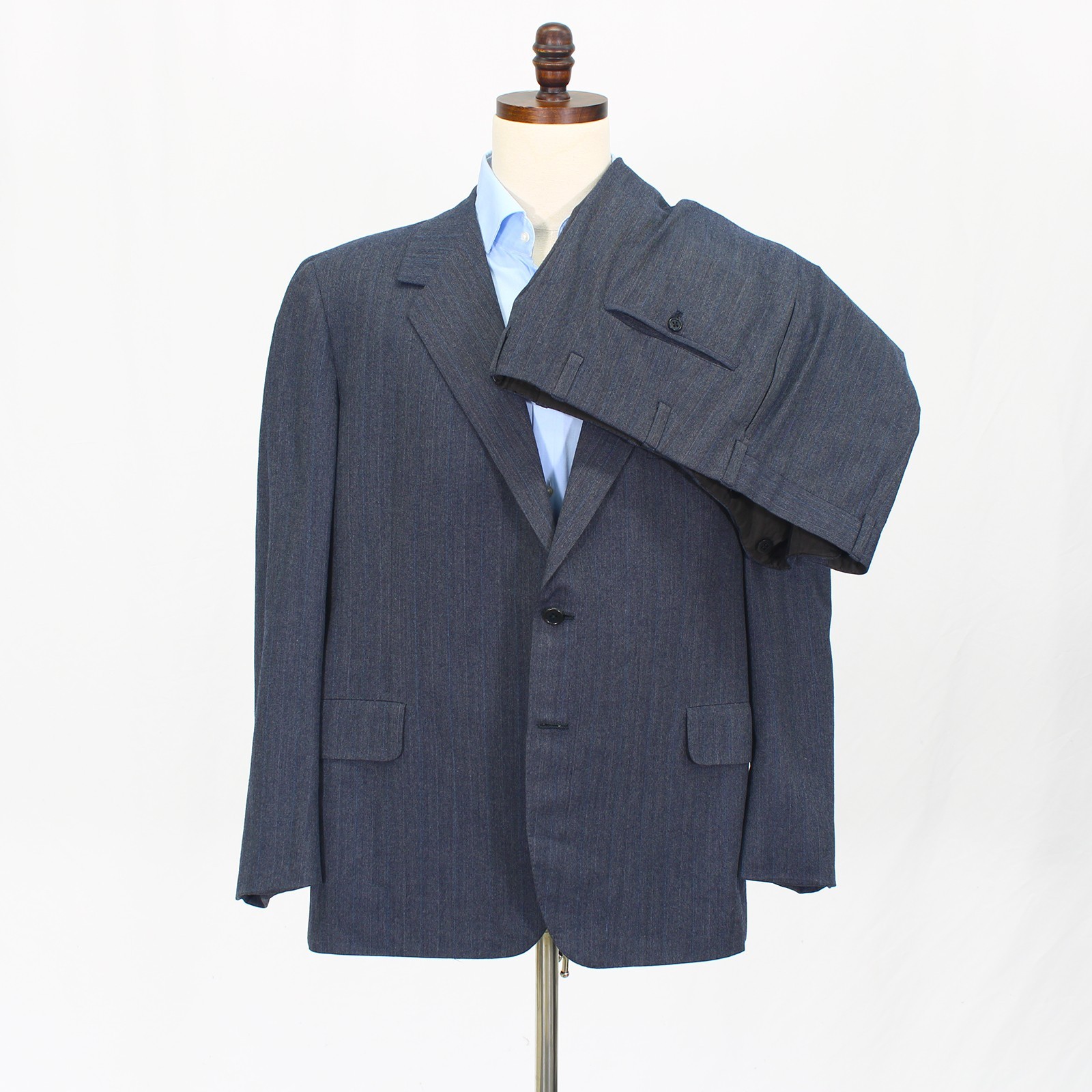 Oxxford 48R 40×28 Blue Full Suit Stripe 2-Button Wool